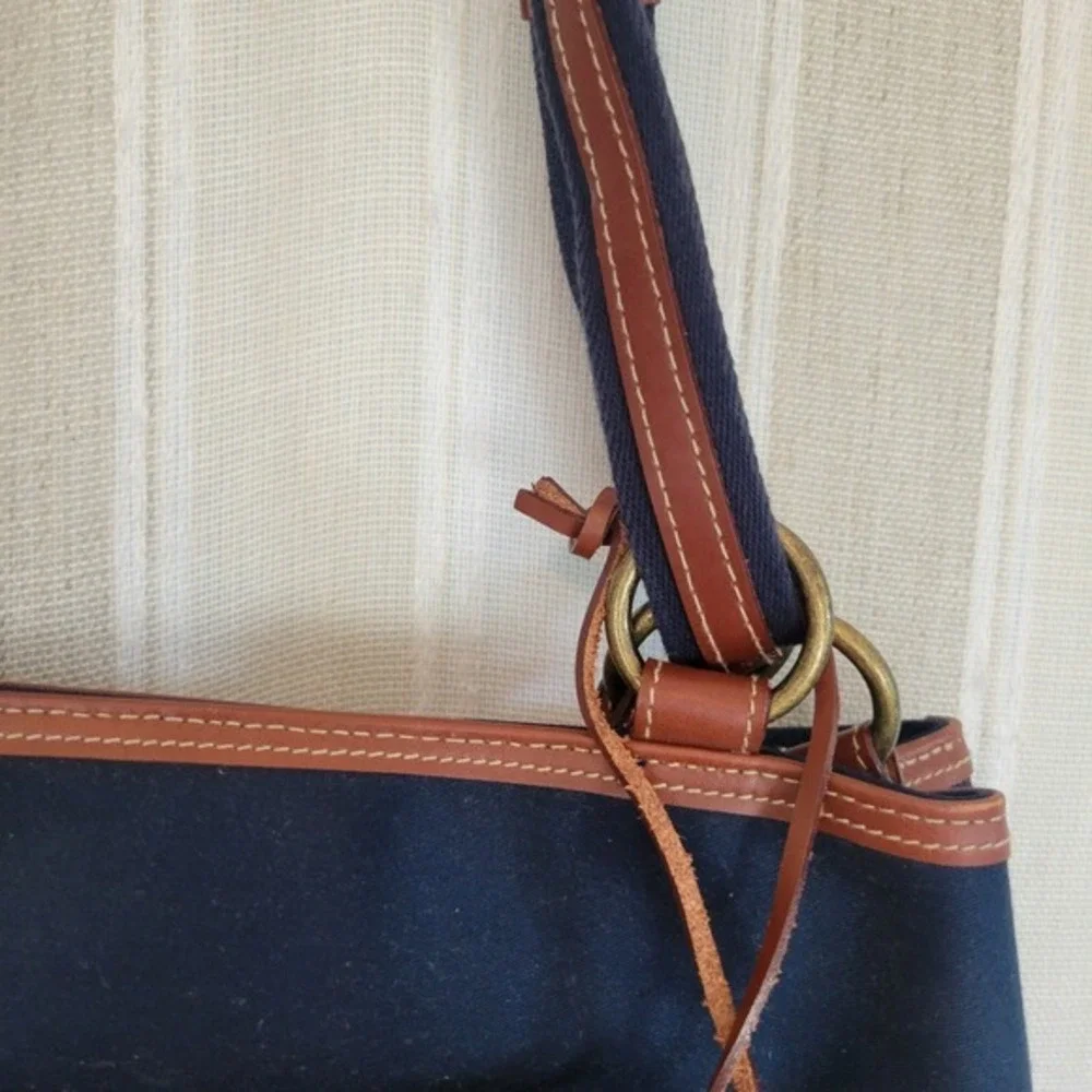 Etienne Aigner Canvas Shoulder Tote Bag Purse Navy Blue Brown‎